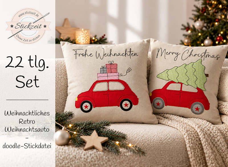 Retro Auto Weihnachts Set - doodle Stickdatei